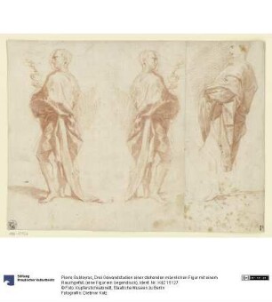 Drei Gewandstudien einer stehenden männlichen Figur mit einem Rauchgefäß (eine Figur ein Gegendruck)