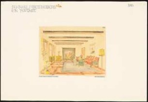 Ostdeutsches Forstamt Schinkelwettbewerb 1944: Forstmeister-Gehöft: Wohnzimmer. Perspektivische Ansicht