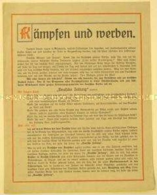 Programmatische Werbung für die Deutsche Zeitung als Organ der "großen Erneuerungsgemeinde des deutschen Volkes" und aller Deutschgesinnten