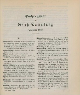 Sachregister zur Gesetz-Sammlung. Jahrgang 1888