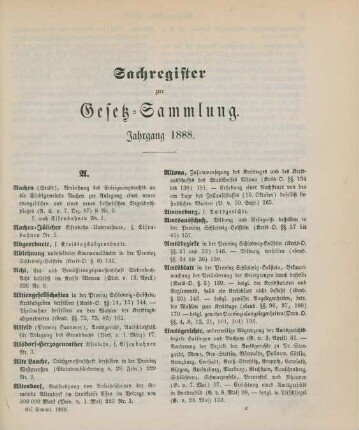 Sachregister zur Gesetz-Sammlung. Jahrgang 1888