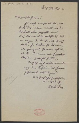 Brief an B. Schott's Söhne : 03.10.1921
