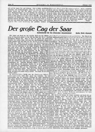 Der große Tag der Saar, Sonderbericht für das Eisenacher Gemeindeblatt / Guida Diehl