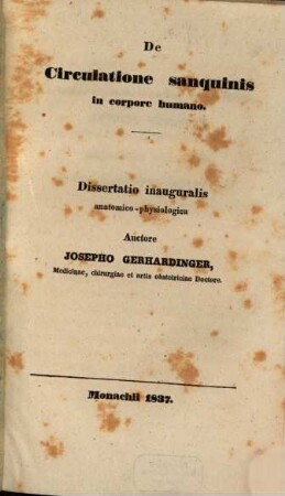 De circulatione sanguinis in corpore humano : Diss. inaug. anat.-physiol.