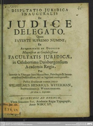 Disputatio Iuridica Inauguralis De Iudice Delegato