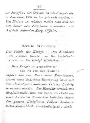 Zweite Wanderung. (Das Palais des Königs. Das Standbild des Fürsten Blücher. Die katholische Kirche. Die Königl. Bibliothek)