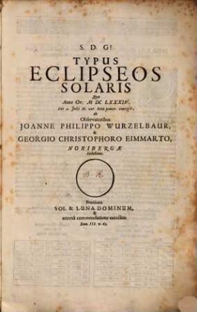 Typus eclipseos solaris : quo anno Chr. 1684, die 2. Julii ... contigit