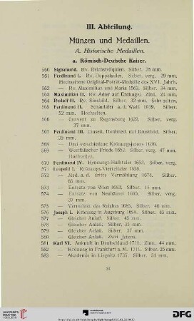 III. Abteilung. Münzen und Medaillen (Nr. 560-703)