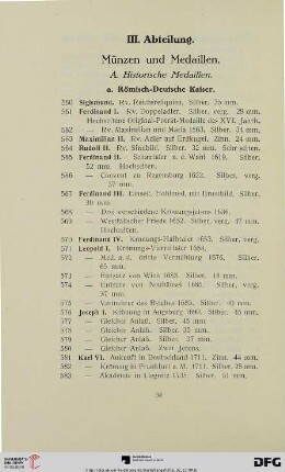 III. Abteilung. Münzen und Medaillen (Nr. 560-703)