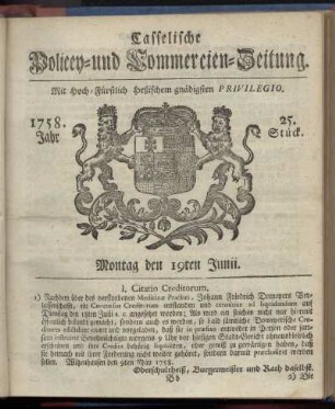 25. Stueck, Montag den 19ten Junii 1758