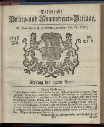 25. Stueck, Montag den 19ten Junii 1758