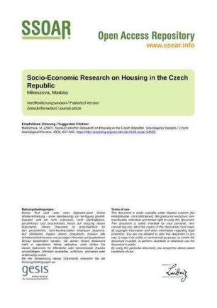 Socio-Economic Research on Housing in the Czech Republic