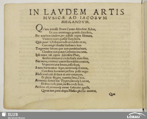 In Lavdem artis musicae ad Iacobvm Meilandvm