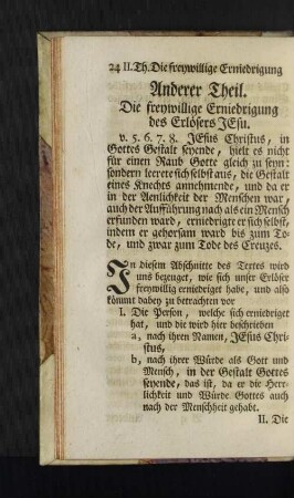 Anderer Theil. Die freywillige Erniedrigung des Erlösers JEsu.