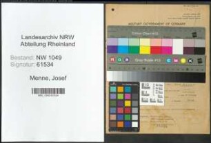 Entnazifizierung Josef Menne , geb. 30.05.1907 (Landwirt)