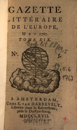Gazette littéraire de l'Europe. 19. 1767, 5 - 6 (Mai und Juni)