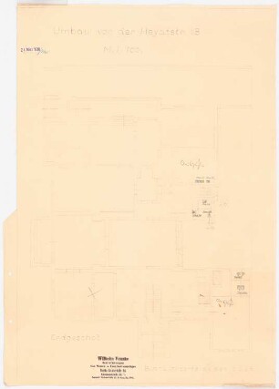 Villa von der Heydt, Berlin-Tiergarten Umbau: Grundriss Erdgeschoss mit Einzeichnung der Sanitäranlagen 1:100