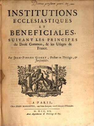 Institutions ecclésiastiques et beneficiales