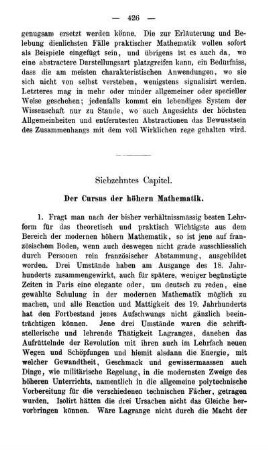 Siebzehntes Capitel. Der Cursus der höhern Mathematik.