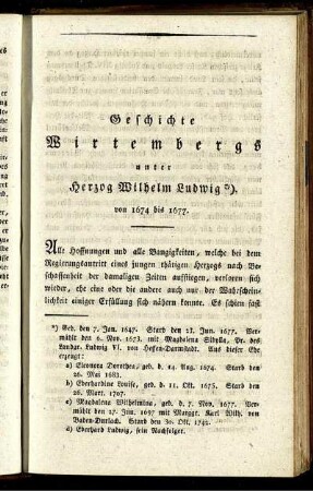 Geschichte Wirtembergs unter Herzog Wilhelm Ludwig von 1674 bis 1677