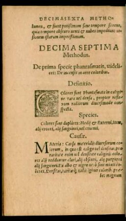 Decima Septima Methodus. De prima specie phantasmatis, videlicet: De incensis in aere coloribus.