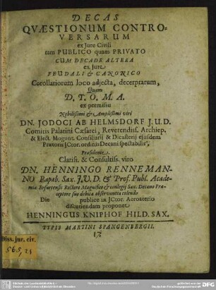 Decas quaestionum controversarum ex jure civili