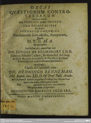Decas quaestionum controversarum ex jure civili