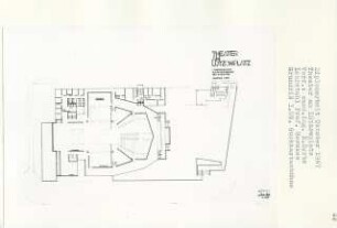 Theater am Lützowplatz, Berlin-Tiergarten (Diplomarbeit bei Bernhard Hermkes): Guckkastenbühne, Grundriss 1. Obergeschoss 1:200