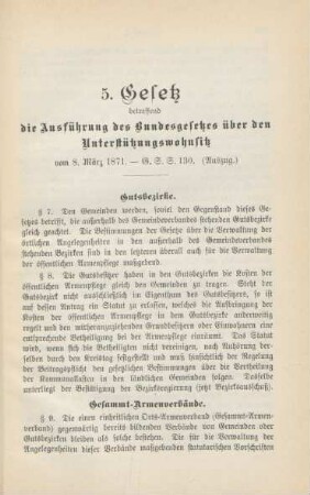 5. Gesetz betreffend die Ausführung des Bundesgesetzes über den Unterstützungswohnsitz vom 8. März 1871