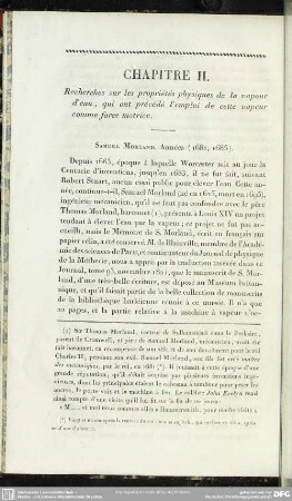 Chapitre II. Recherches sur les propriétés physiques de la vapeur d'eau, qui ont précédé l'emploi de cette vapeur comme force motrice