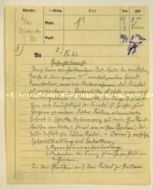 Handschriftlich ausgefüllter Vordruck zur Meldung über den aktuellen Verlauf des Kriegsgeschehens; 6./Regiment 66 an das II./Regiment 66; Uhrzeit 11:00 Uhr