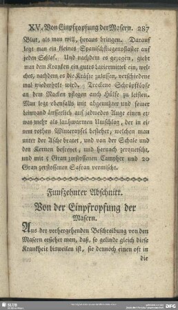 Funfzehnter Abschnitt. Von der Einpfropfung der Masern