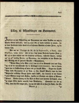 Tillaeg til Afhandlingen om Barometret.