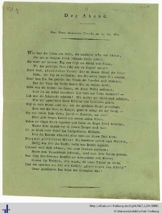 Nachlass J. G. Jacobi (NL 7/I D 4) : Der Abend: dem Herrn Präsidenten Jacobi am 27. 7. 1807