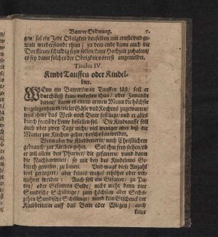 Titulus IV. Kindt Tauffen oder Kindelbier.