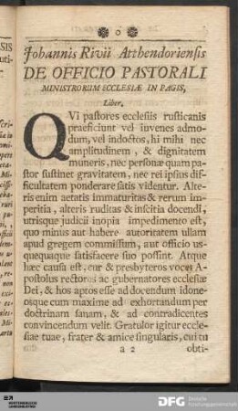 De Officio Pastorali Ministrorum Ecclesiae In Pagis.