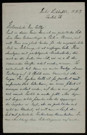 Brief von Eduard Norden an Wilhelm Bousset, Berlin, 15.8.1919