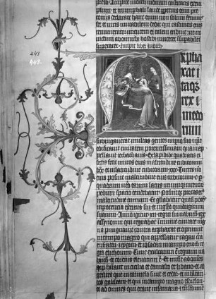 Lateinische Bibel — Initiale A (rphaxat) mit der Ermordung des Holofernes, Folio 174verso