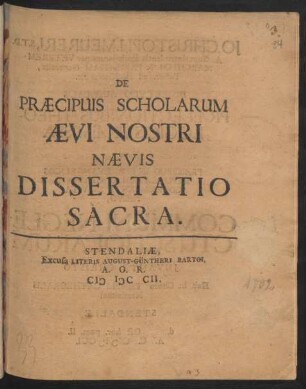 De Præcipuis Scholarum Ævi Nostri Nævis Dissertatio Sacra