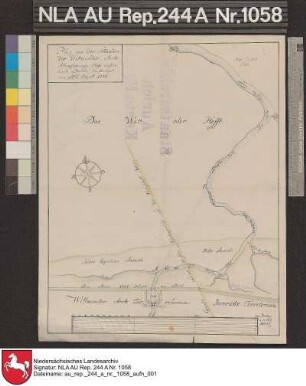 Verlauf des Außentiefs im Watt vor der Friedrichsschleuse bei CAROLINENSIEL Kolorierte Zeichnung von J. H. Magott Papier auf Leinen Format 37,3x29,5 M 1:4.830