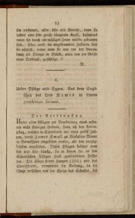 6. Ueber Pflüge und Eggen. Aus dem Englischen des Lord Kames in seinem gentleman farmer