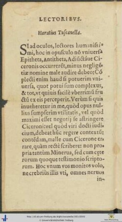 Lectoribus Horatius Tuscanella