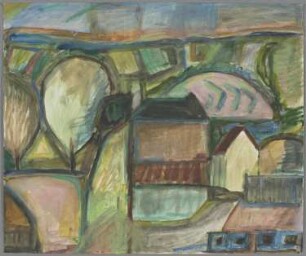 Ohne Titel [Häuser in farbiger Landschaft]
