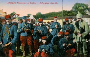 Erster Weltkrieg - Postkarten "Aus großer Zeit 1914/15". "Gefangene Franzosen u. Turkos - Kriegsjahr 1914-15"