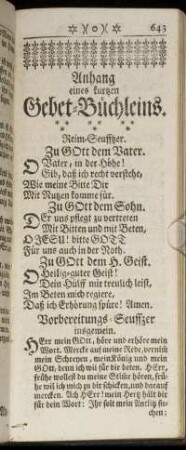 Anhang eines kurtzen Gebet-Büchleins.