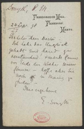 Brief an B. Schott's Söhne : 24.09.1898