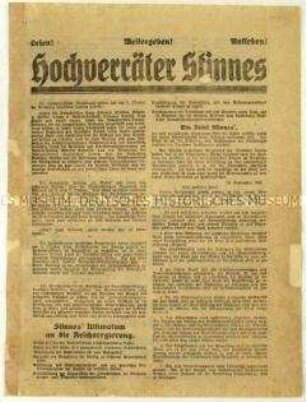 Flugblatt der KPD gegen Hugo Stinnes im Zuge der Ruhrbesetzung 1923