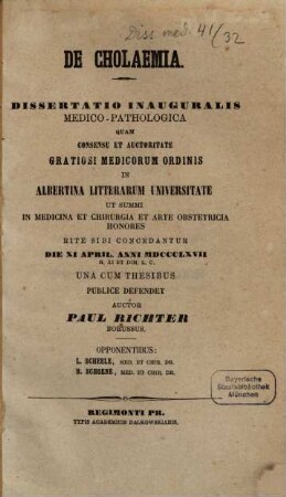 De cholaemia : dissertatio inauguralis medico-pathologica