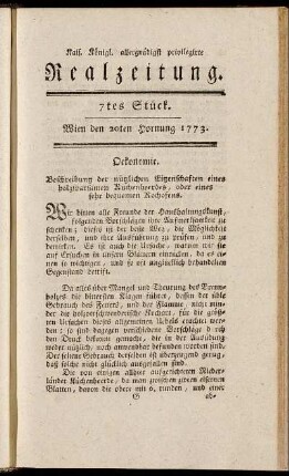 7tes Stück. Wien den 20ten Hornung 1773.