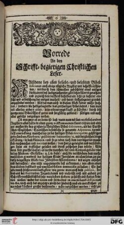 Vorrede an den Schrifft = begierigen Christlichen Leser